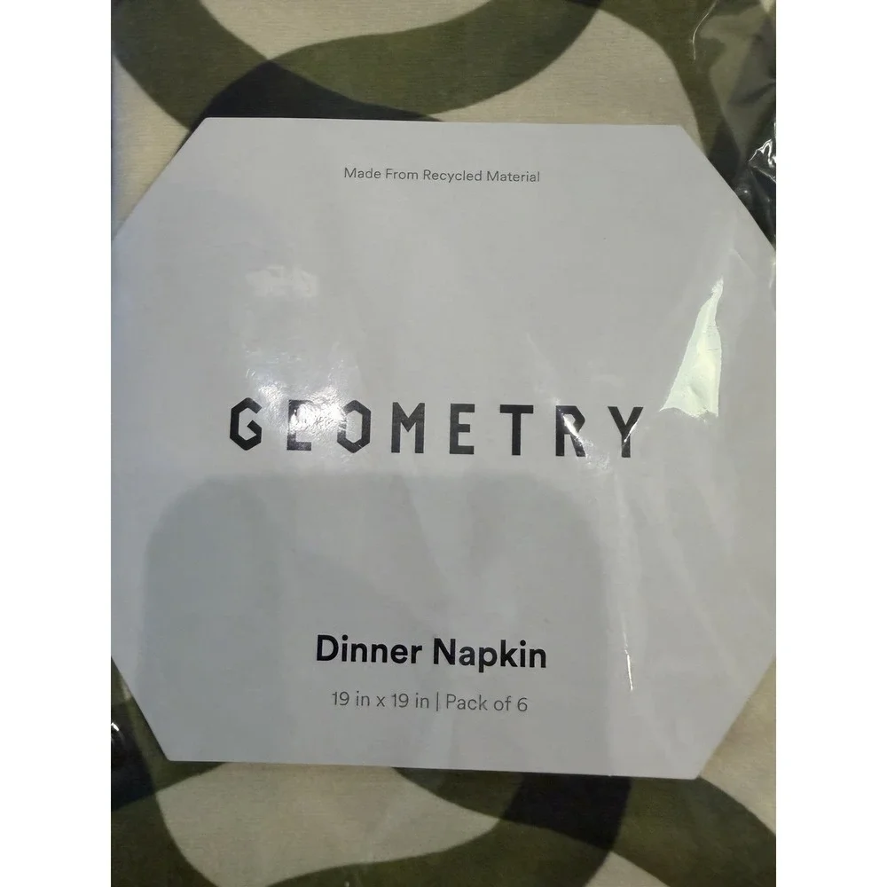 Geometry Dinner Napkins Set of 12 Green Geometric Print 19x19 Recycled NIP